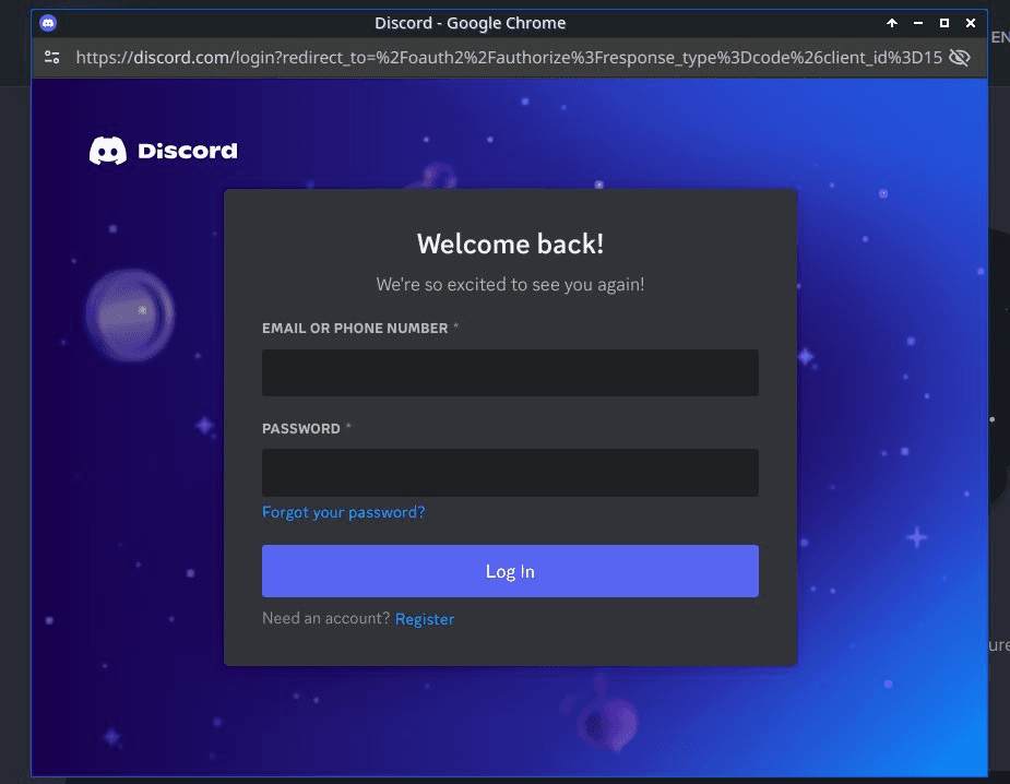 an example of a fake login screen for discord, a common online threat